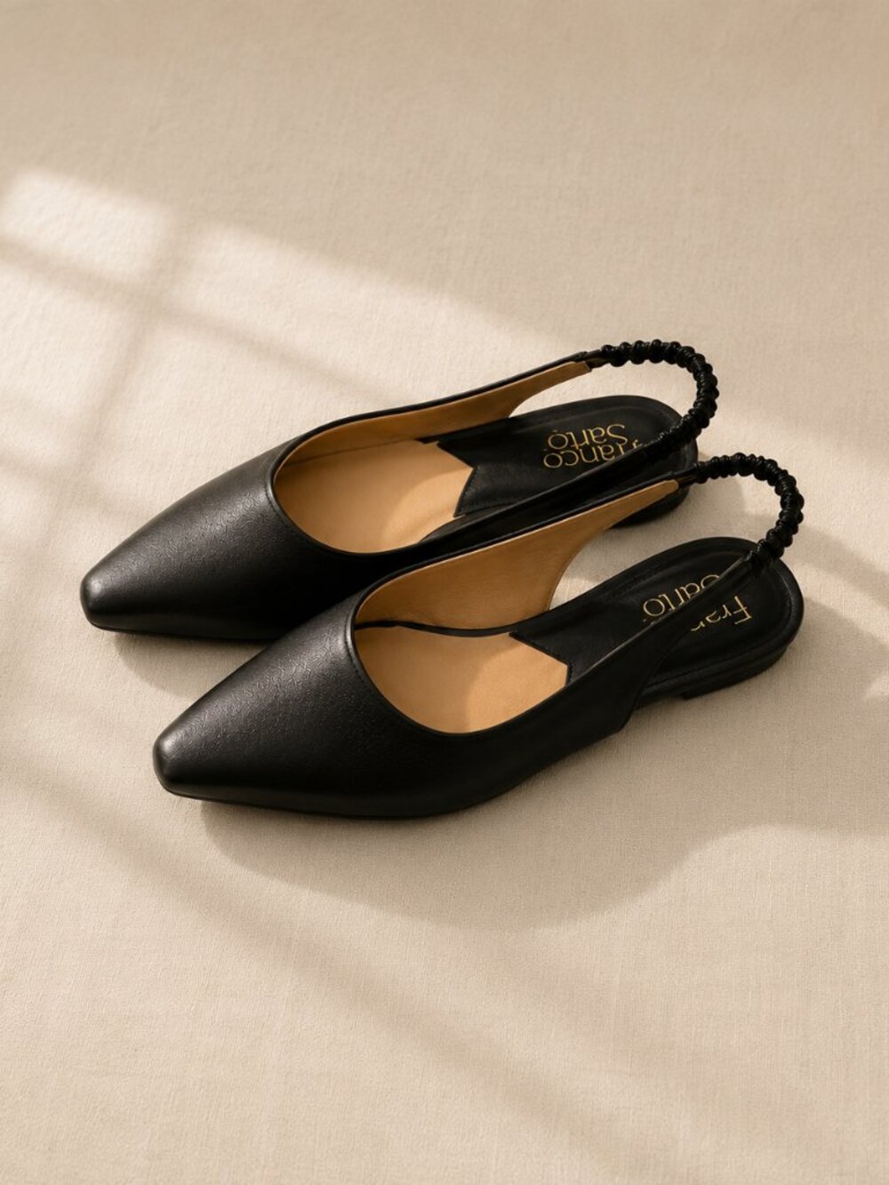 Franco Sarto Briella Black Leather Pointed Toe Slingback Flats Women's 7